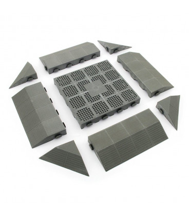 Plastová děrovaná šedá terasová dlaždice - 39 x 39 x 4,8 cm