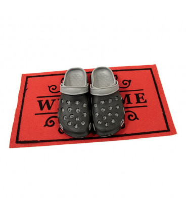 Červená textilní vstupní čistící vnitřní rohož Welcome - Deco, FLOMA - délka 33 cm, šířka 58 cm a výška 0,3 cm