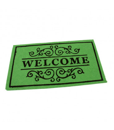 Zelená textilní vstupní čistící vnitřní rohož Welcome - Deco, FLOMA - délka 33 cm, šířka 58 cm a výška 0,3 cm