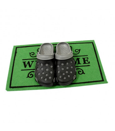 Zelená textilní vstupní čistící vnitřní rohož Welcome - Deco, FLOMA - délka 33 cm, šířka 58 cm a výška 0,3 cm